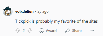 Positive Reddit post about TickPick