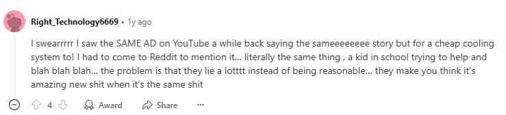 Reddit post about Toasty Heater ads 