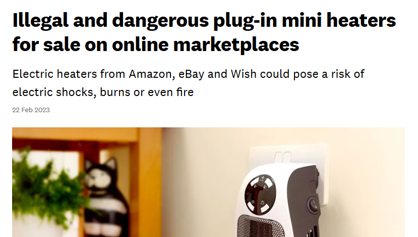 Which? headline: 'Illegal and dangerous plug-in mini heaters for sale on online marketplaces'