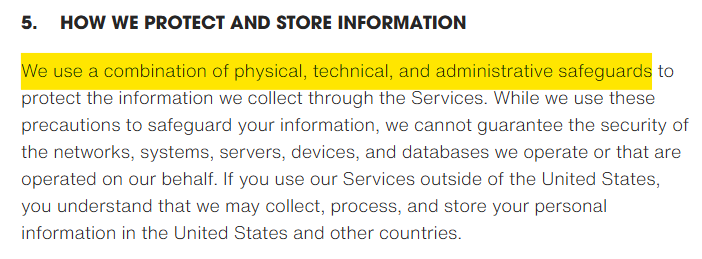 ASPCA privacy policy 'How we protect and store information' section 
