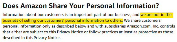 Amazon privacy policy 'Does Amazon Share Your Personal Information' section 