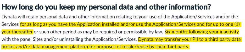 How long do you keep my personal data and other information? 