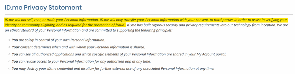 ID.me privacy statement