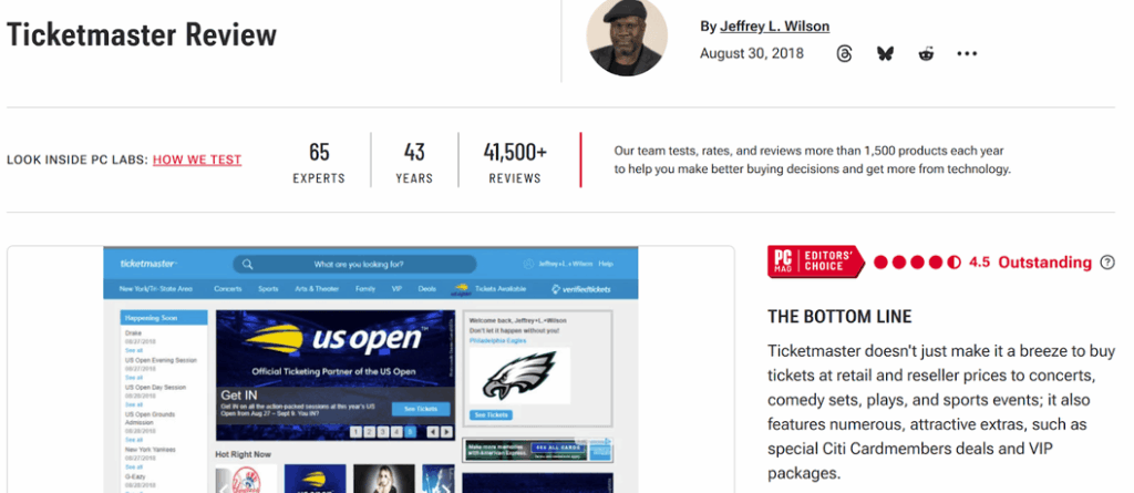 PCMag review of Ticketmaster 