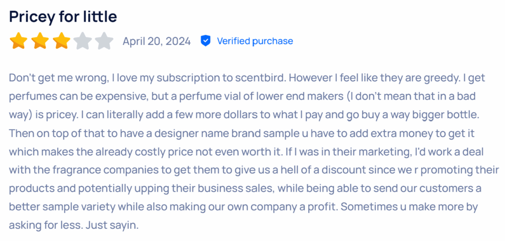 Scentbird three-star review ("Pricey for little")