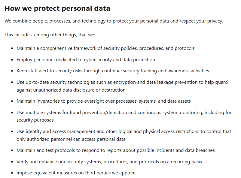 Booking.com privacy policy 'How we protect personal data' section