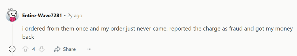 Reddit post about Evry Jewels order never arriving (but the user got their money back)