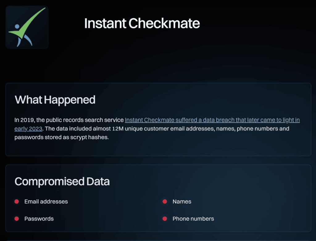 Instant Checkmate data breach 