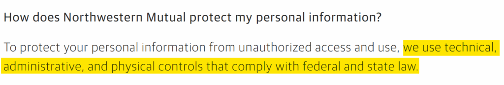 Northwestern Mutual privacy policy 'How does Northwestern Mutual protect my personal information?' section