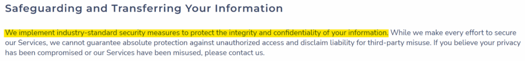 Pocket Option privacy policy 'Safeguarding and Transferring Your Information' section