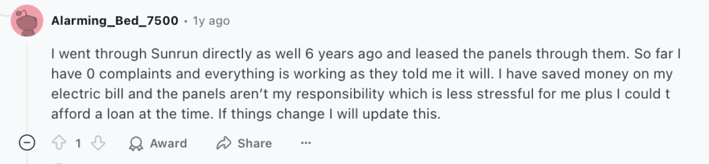 A Reddit user's experience with Sunrun