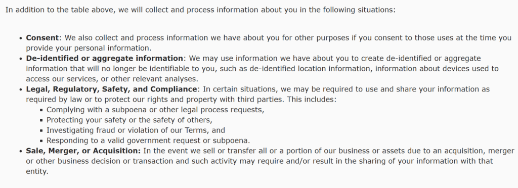 Tickets-Center.com privacy policy section on what situations it will collect and process information about you 