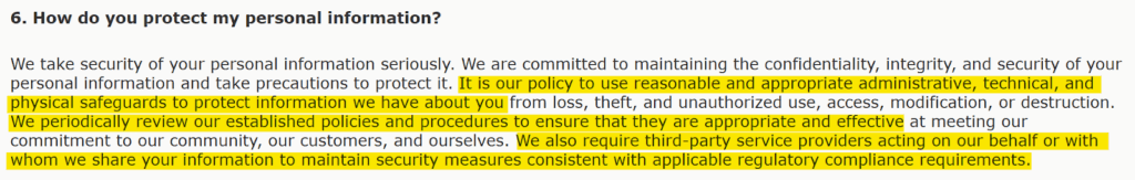 Tickets-Center.com privacy policy "How do you protect my personal information?" section