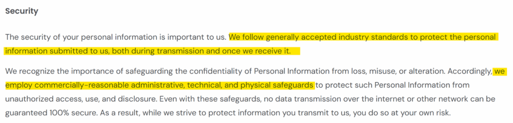 Turbo Debt privacy policy "security" section 