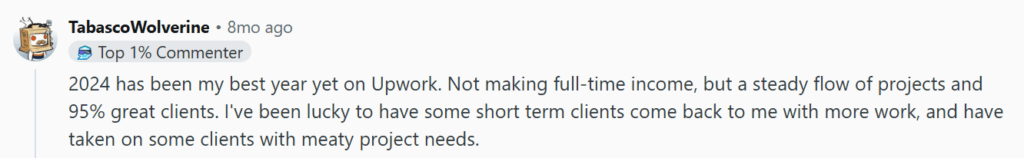 Positive Reddit post about Upwork 
