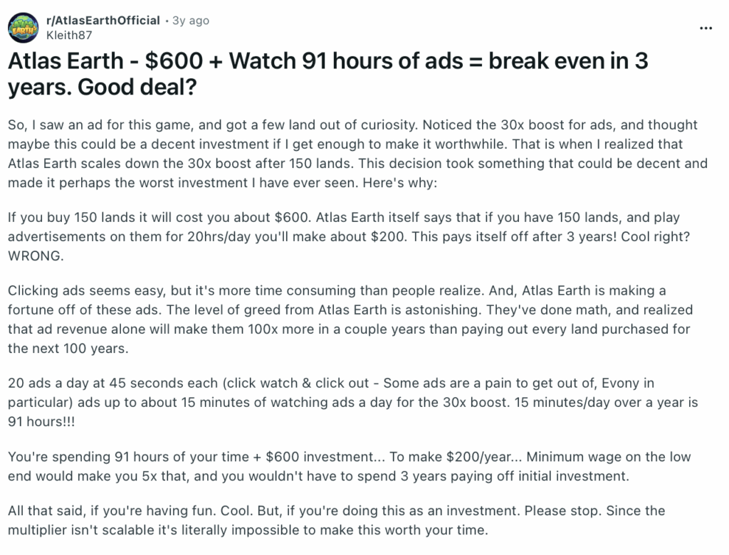 Atlas Earth Reddit breakdown