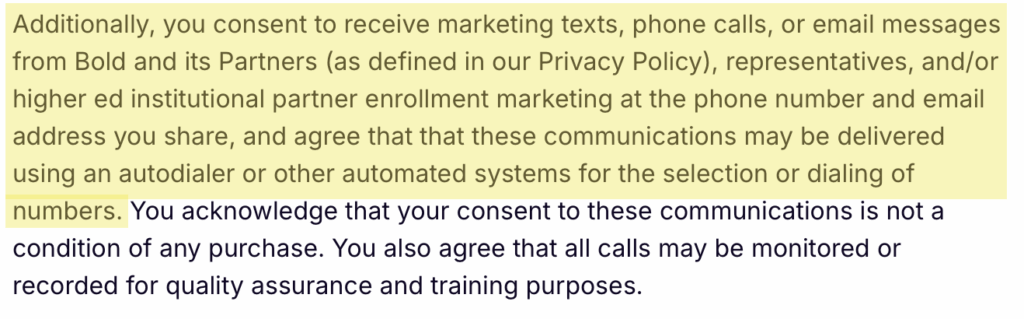 Information about marketing communications from Bold.org and its partners in its privacy policy 