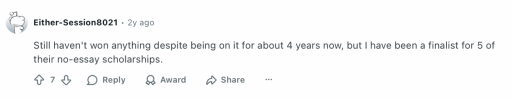 Reddit user saying they haven't won anything on Bold.org despite being on it for about 4 years 