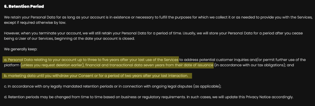 Candy AI data retention period 