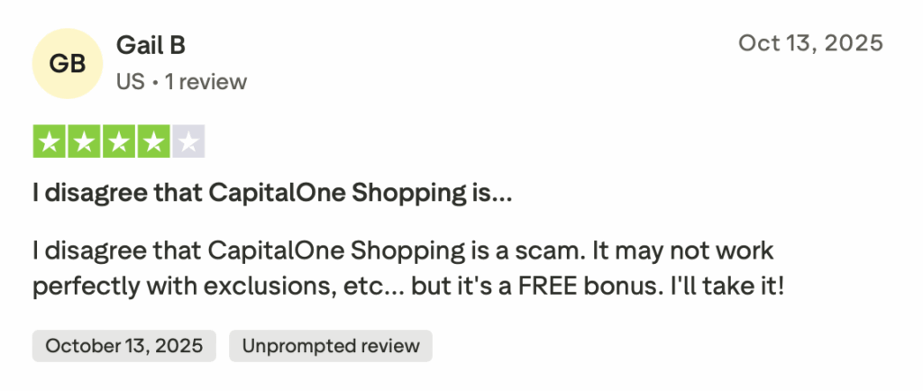 Positive review about Capital One Shopping