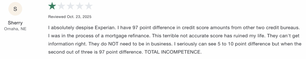 Negative Experian review 