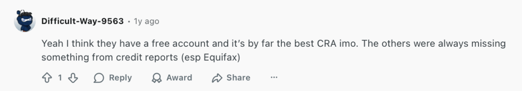 Positive Reddit post about Experian 