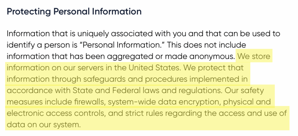 'Protecting Personal Information' section in Giftly privacy policy 