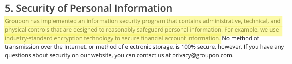 Groupon security of personal information 