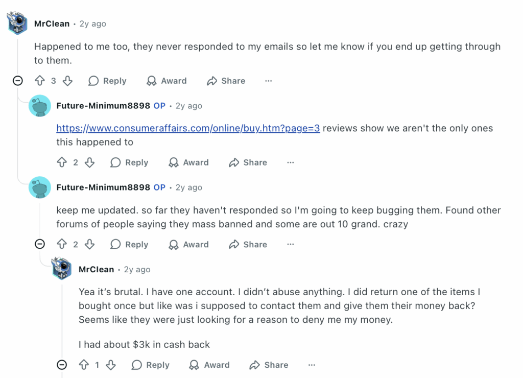 Negative Reddit thread about Rakuten and account lock-outs