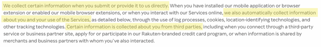 Information about Rakuten data collection