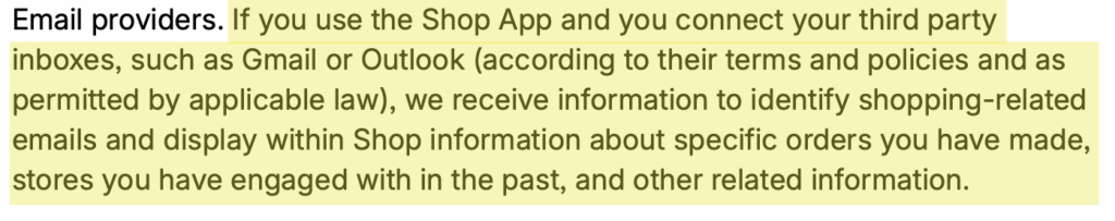 Shop App email privacy