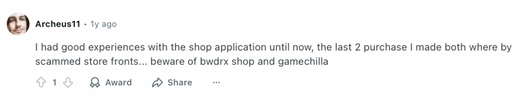 Slightly negative Reddit post about Shop App