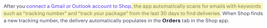 Shop App email scanning