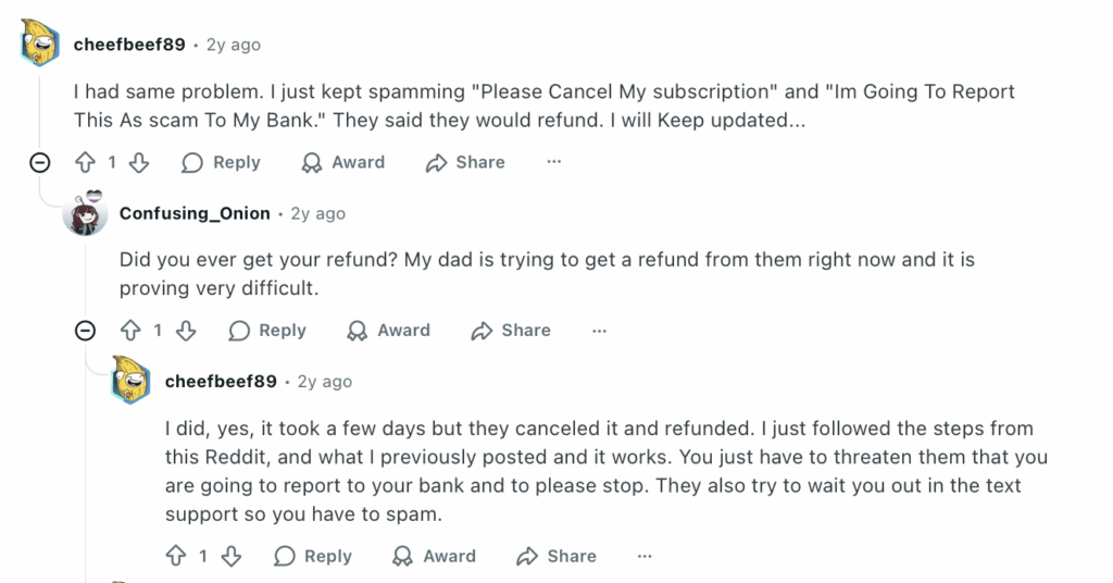 Negative Reddit thread about Total Adblock cancellation issues 