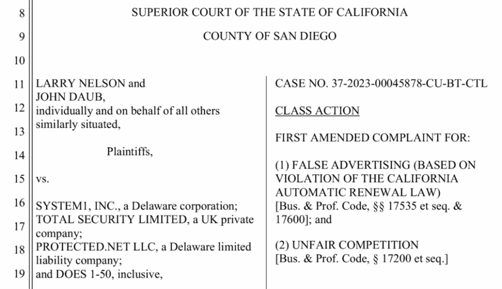 A class-action lawsuit filed against System1 