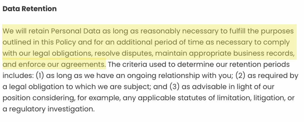 Super.com data retention 