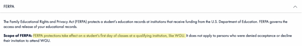 WGU FERPA protections 
