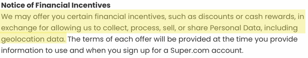 Super.com Notice of Financial Incentives 