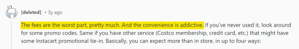 Reddit post about Instacart 
