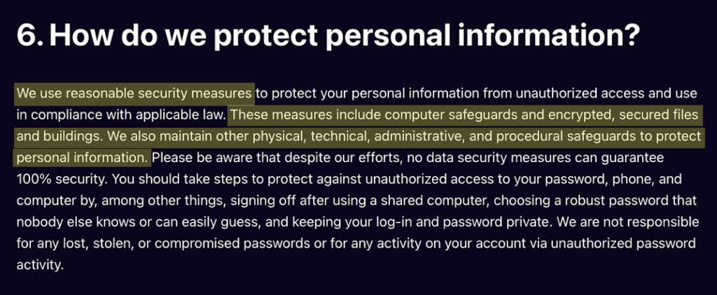 Klarna security measures ("How do we protect personal information?")