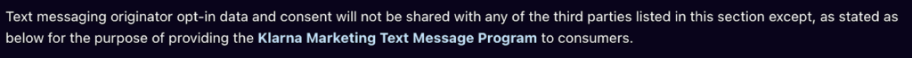 Klarna text messaging originator opt-in data