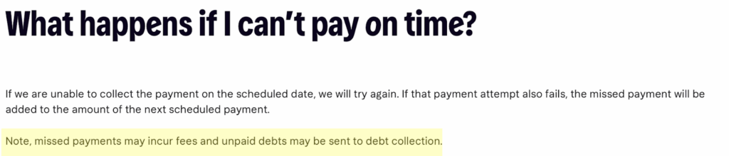 Klarna "What happens if I can't pay on time?"