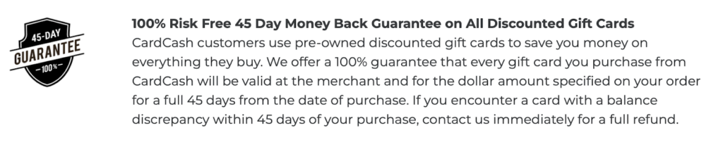 CardCash 45-day guarantee