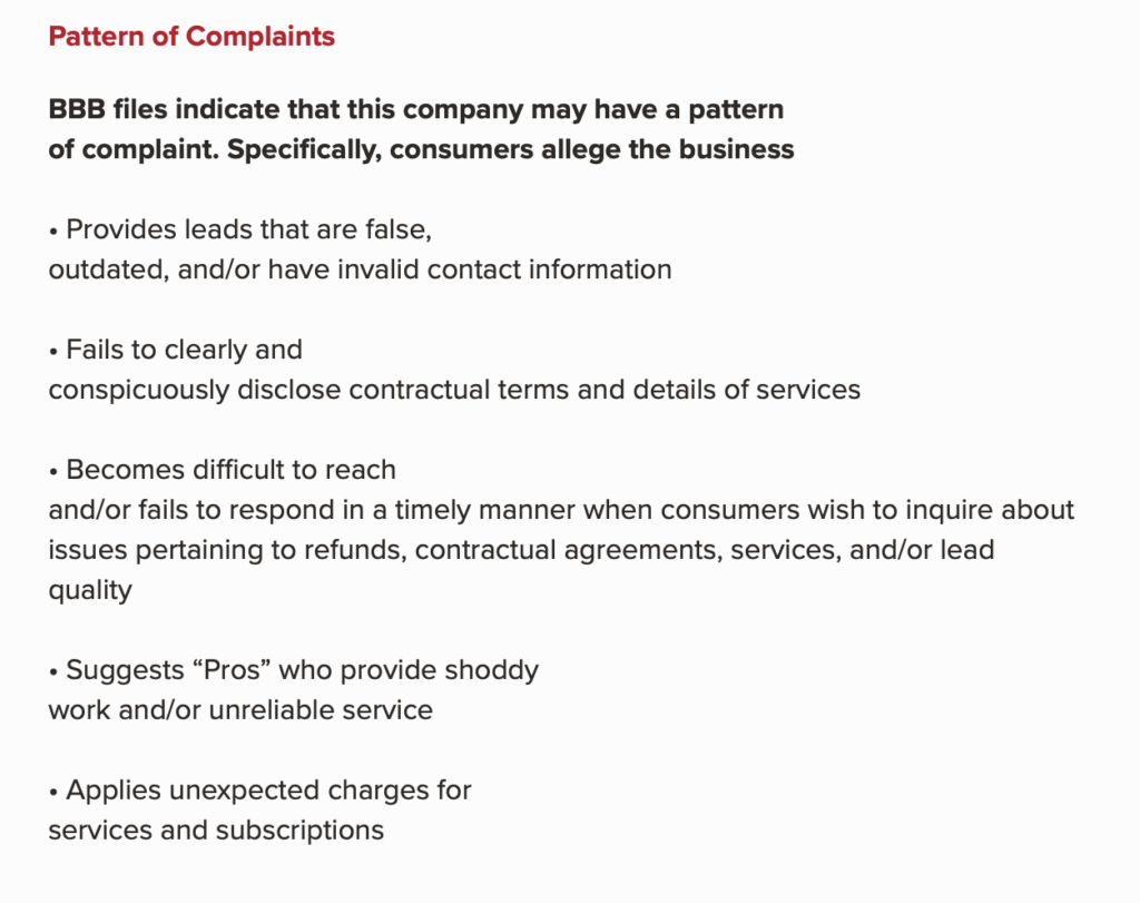 BBB pattern of complaints warning for Angi 