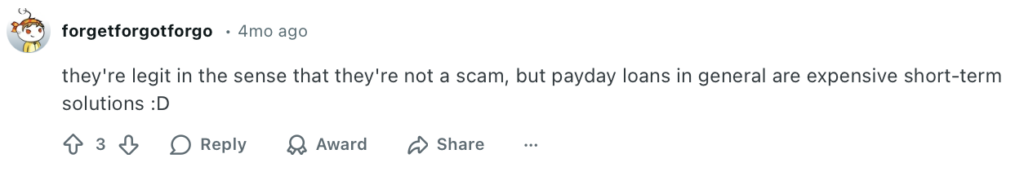 Reddit comment about Advance America and payday loans in general
