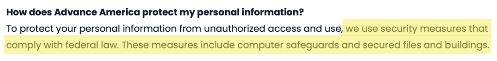 'How does Advance America protect my personal information?'