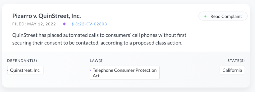 AmONE proposed class action lawsuit - Pizarro v. QuinStreet, Inc. 