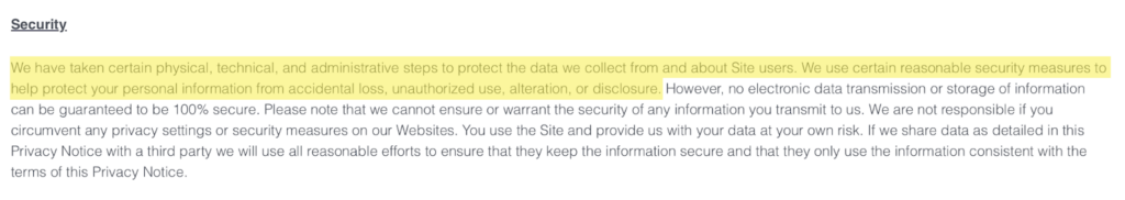 AmONE security measures as per its privacy policy 