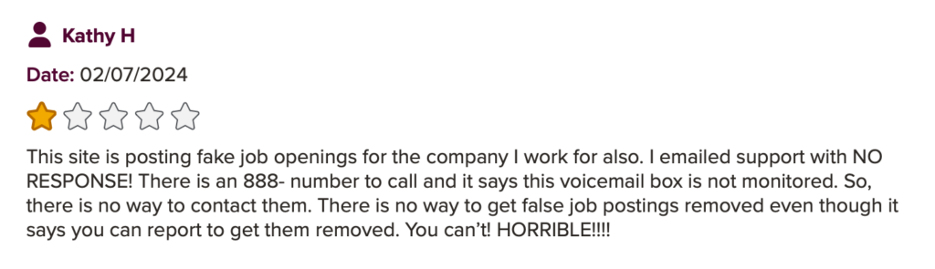 Negative review about Geebo job listings 