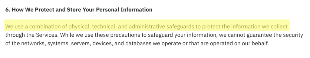 Pettable privacy policy 'How We Protect and Store Your Personal Information' section